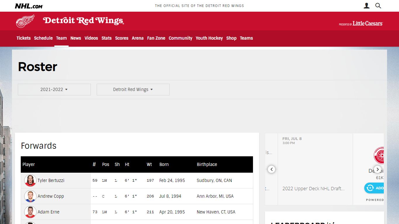 Detroit Red Wings 2021 Roster | Detroit Red Wings